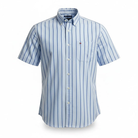 Tommy Hilfiger Mens Light Oxford Wide Stripe Short Sleeve Shirt
