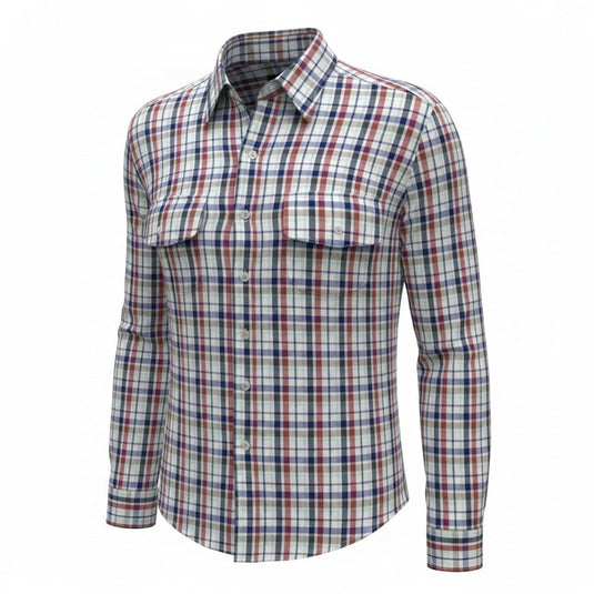 Mens Bisley Long Sleeve Cotton Medium Check - Red