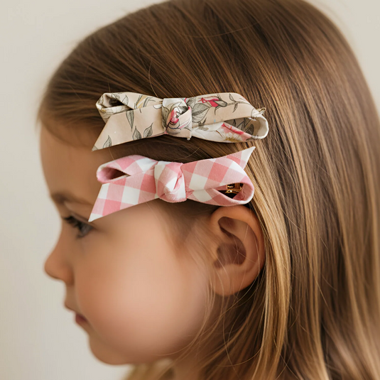Love Henry Girls Clips 2 Pack - Blue Blossom/Pink Check