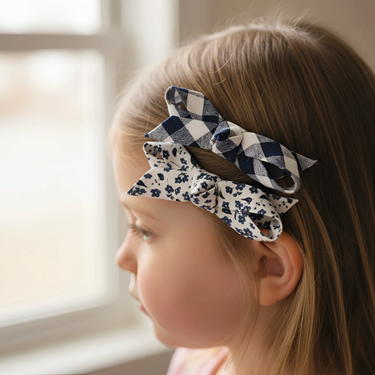 Love Henry Girls Clips 2 Pack - Navy Check/Navy Daisy
