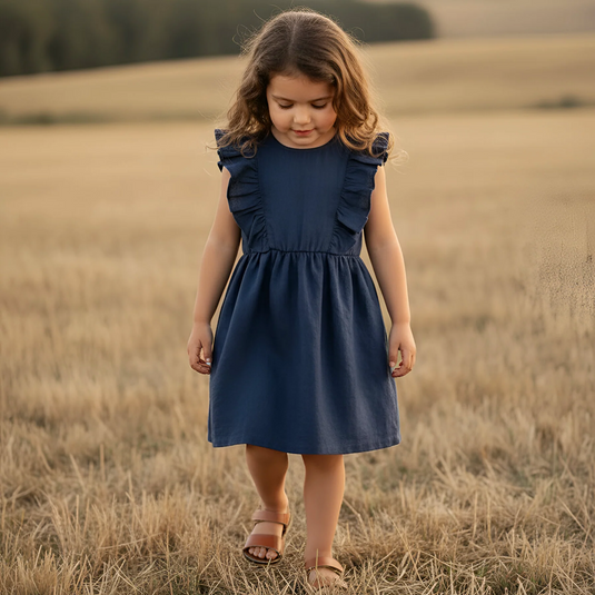 Love Henry Girls Florence Summer Dress - Navy Linen
