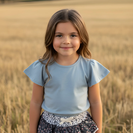 Love Henry Girls Frill Sleeve Top - Blue