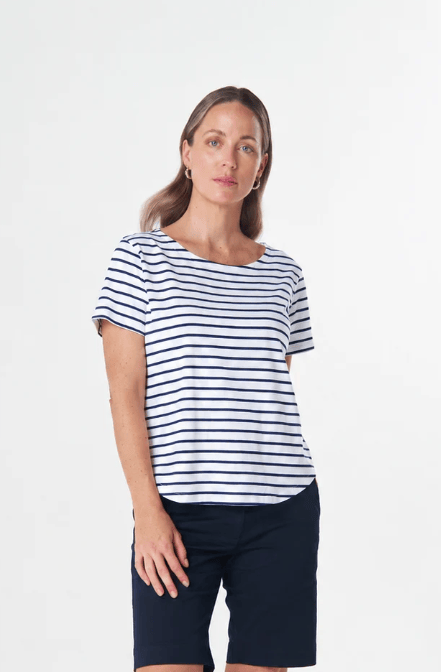 Load image into Gallery viewer, Goondiwindi Cotton Relaxed Button Tee - White/Dark Navy
