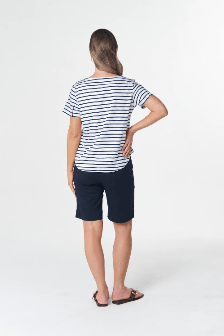 Goondiwindi Cotton Relaxed Button Tee - White/Dark Navy