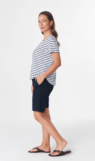 Goondiwindi Cotton Relaxed Button Tee - White/Dark Navy