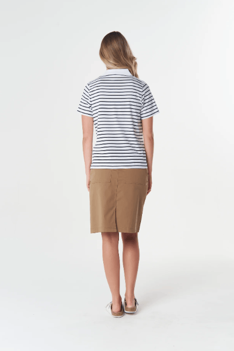 Load image into Gallery viewer, Goondiwindi Cotton Womens Sun Haze Stripe Polo -  White/Dark Navy
