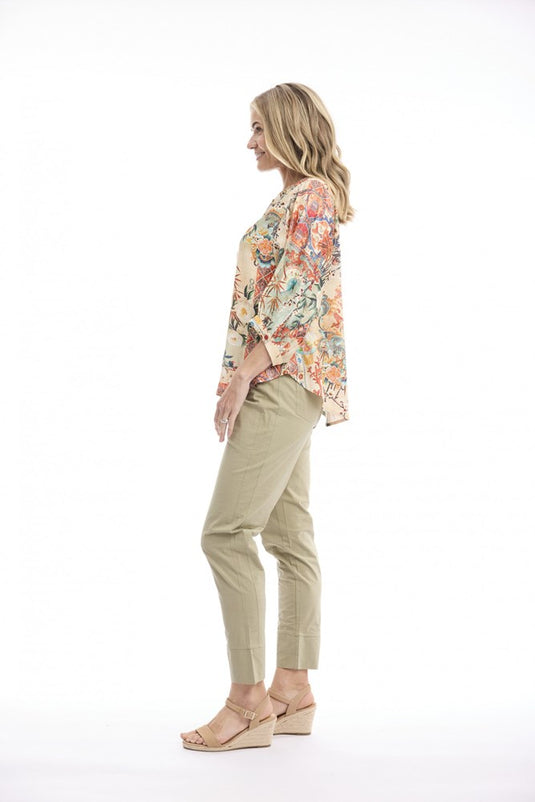 Orientique Womens Gordes Top Round Neck Button Through