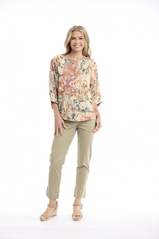 Orientique Womens Gordes Top Round Neck Button Through