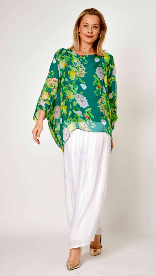 Load image into Gallery viewer, La Strada Womens Green Floral Kaftan Top
