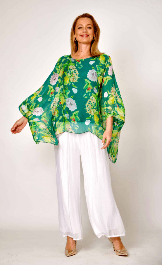 Load image into Gallery viewer, La Strada Womens Green Floral Kaftan Top
