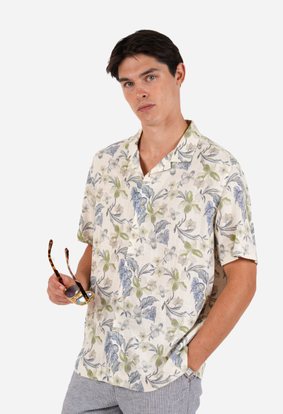 Load image into Gallery viewer, James Harper Mens Short Sleeve Floral Print Linen Blend Shirt
