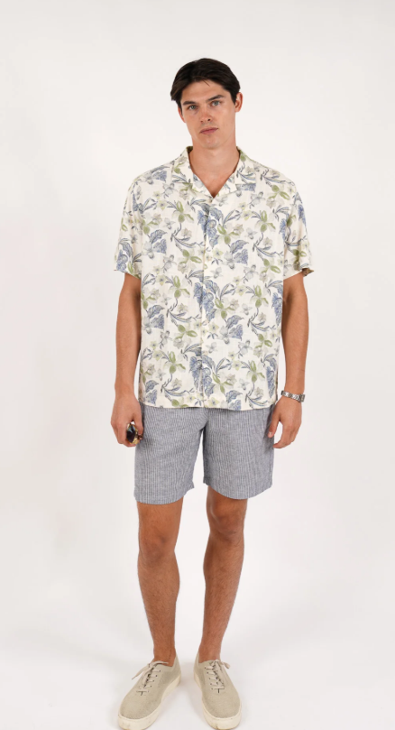 Load image into Gallery viewer, James Harper Mens Short Sleeve Floral Print Linen Blend Shirt
