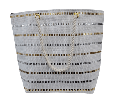 Load image into Gallery viewer, Gregory Ladner Metallic Stripe Tote - White
