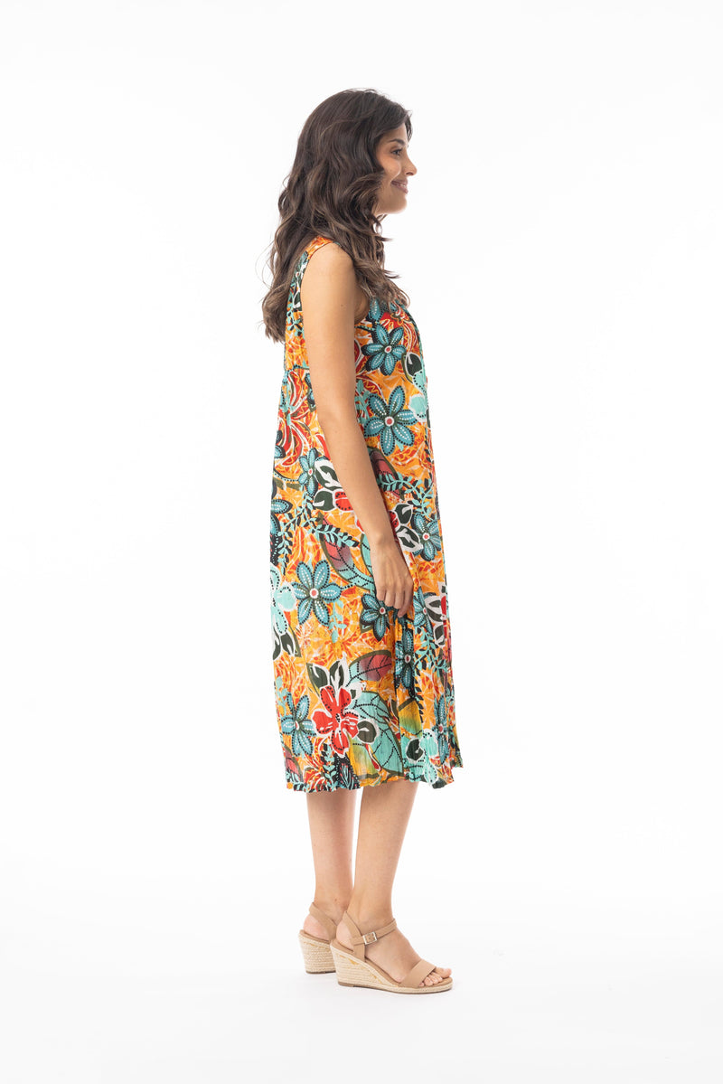 Load image into Gallery viewer, Orientique Womens Guaratiba Dress V Pleated Sleeveless
