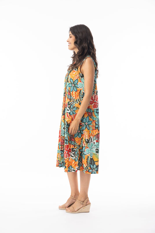 Orientique Womens Guaratiba Dress V Pleated Sleeveless