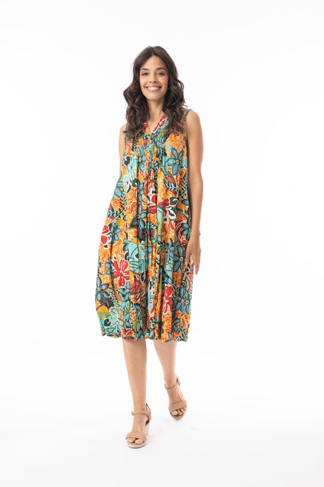 Orientique Womens Guaratiba Dress V Pleated Sleeveless