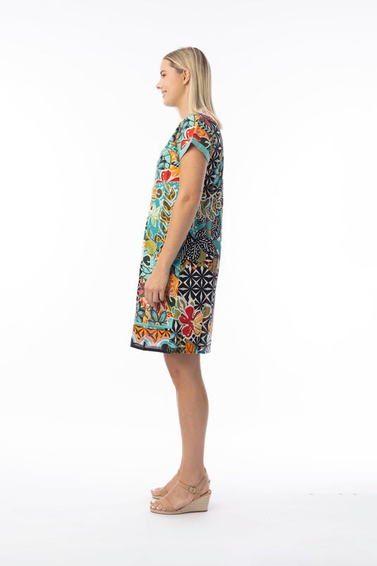Orientique Womens Guaratiba Dress Patch Short Sleeve