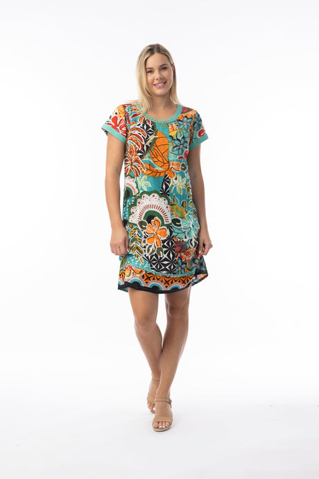 Orientique Womens Guaratiba Dress Patch Short Sleeve