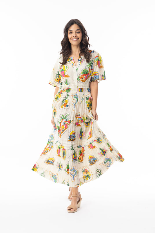 Orientique Womens Guatemala Dress Maxi Elastic Waist