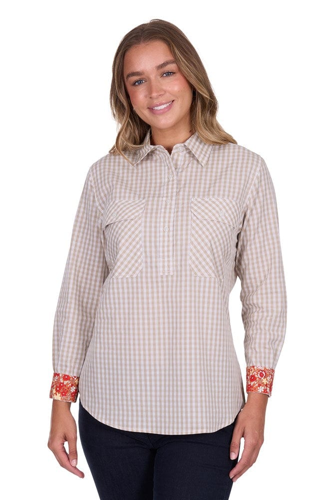 Load image into Gallery viewer, Hard Slog Womens Sara 1/2 Placket Long Sleeve Shirt - Natural
