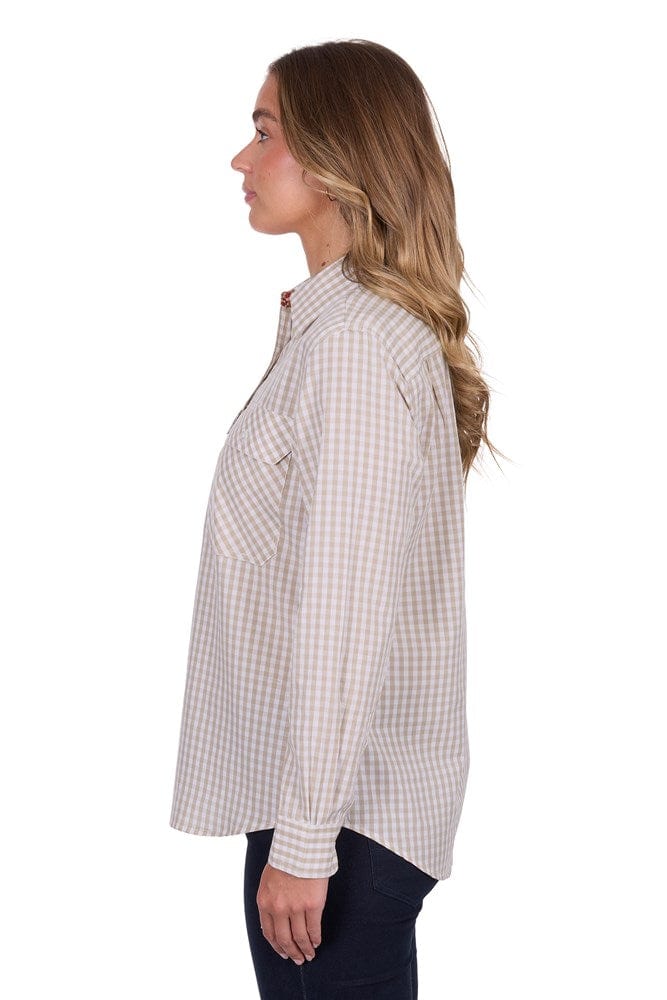 Load image into Gallery viewer, Hard Slog Womens Sara 1/2 Placket Long Sleeve Shirt - Natural

