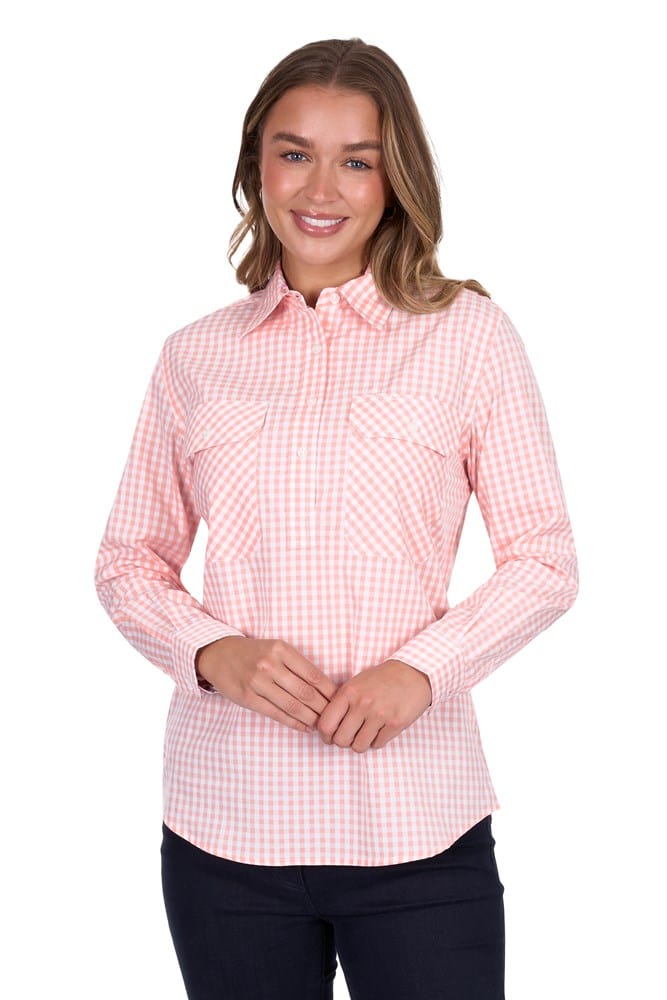 Load image into Gallery viewer, Hard Slog Womens Jen 1/2 Placket Long Sleeve Shirt - Coral

