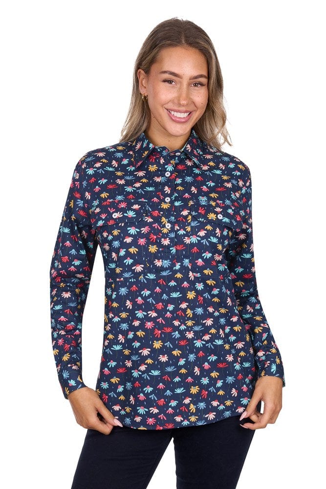 Load image into Gallery viewer, Hard Slog Womens Tori 1/2 Placket Long Sleeve Shirt - Navy
