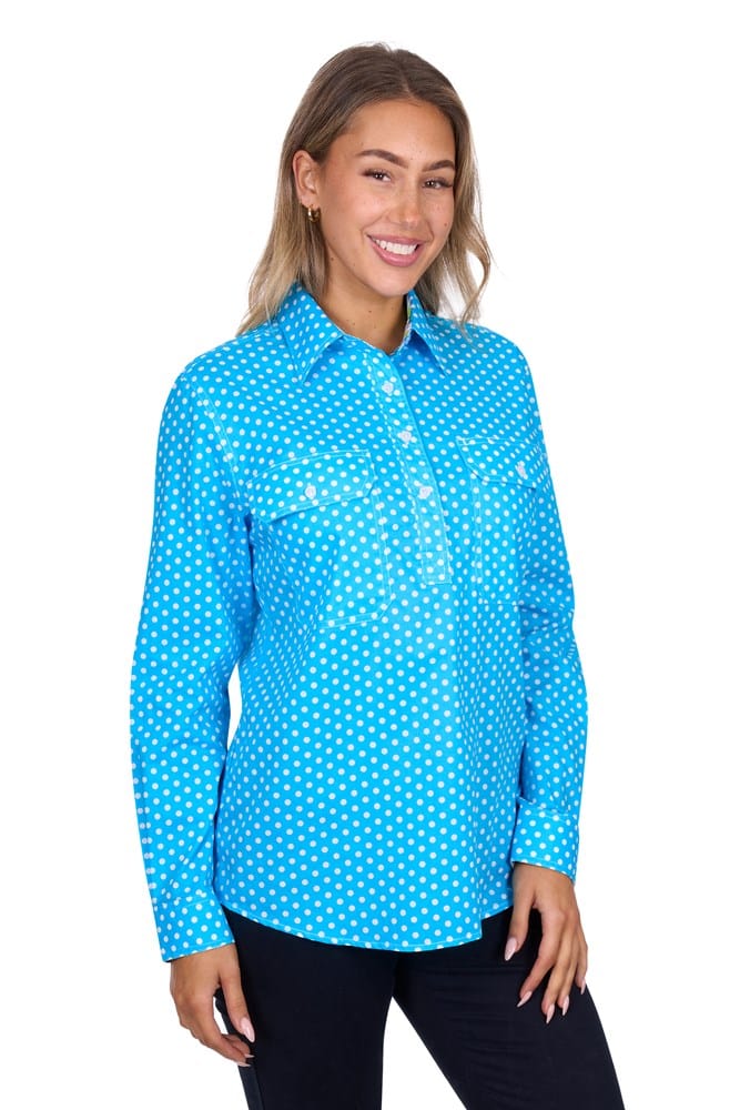 Load image into Gallery viewer, Hard Slog Womens Sia 1/2 Placket Long Sleeve Shirt - Blue
