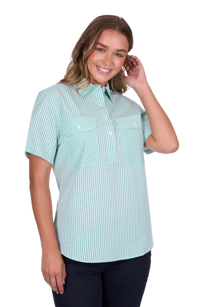 Load image into Gallery viewer, Hard Slog Womens Grace 1/2 Placket Short Sleeve Shirt - Mint
