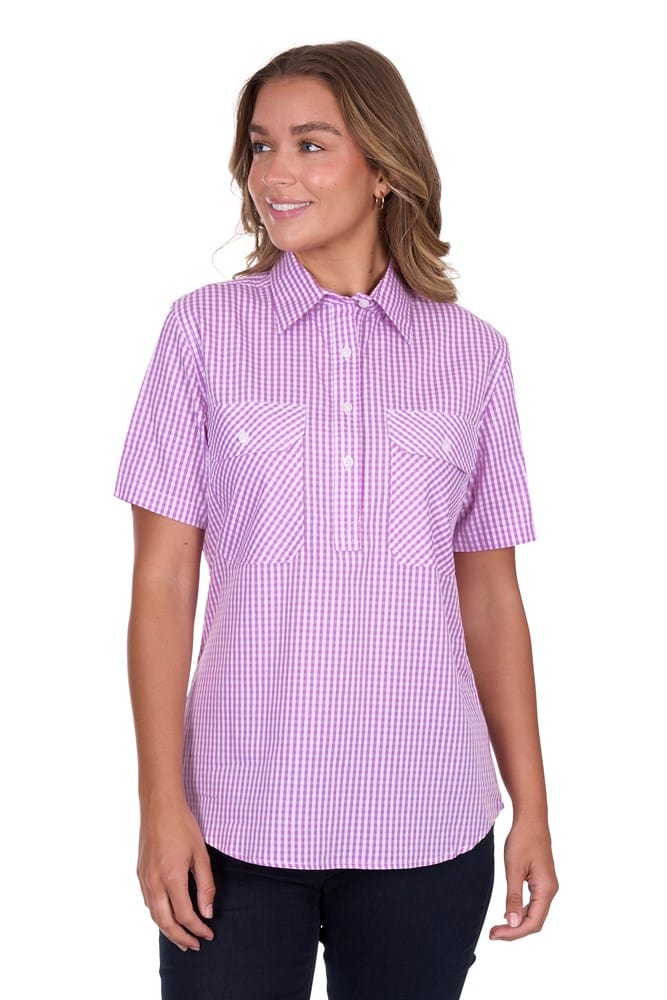 Load image into Gallery viewer, Hard Slog Womens Grace 1/2 Placket Short Sleeve Shirt - Lavender
