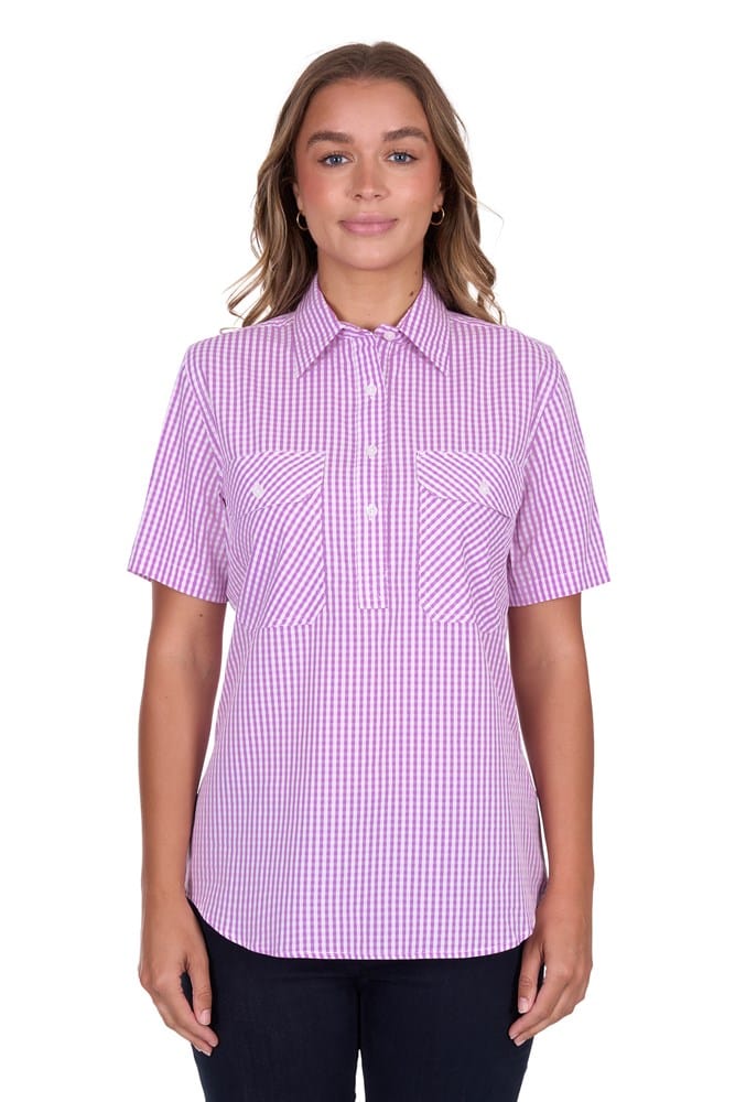 Load image into Gallery viewer, Hard Slog Womens Grace 1/2 Placket Short Sleeve Shirt - Lavender
