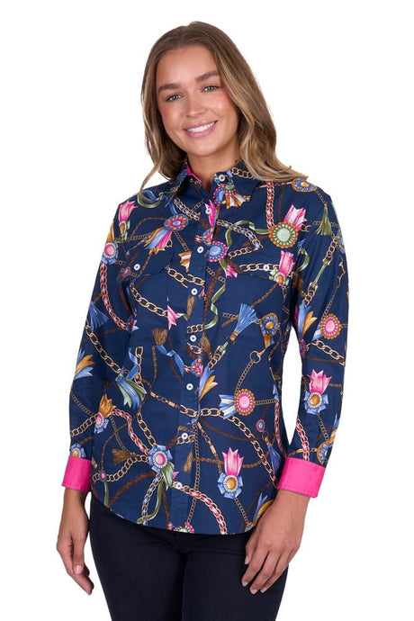 Hard Slog Womens Jolie Full Placket Long Sleeve Shirt - Navy