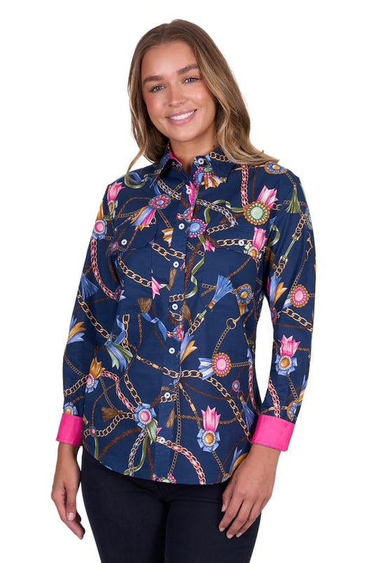 Hard Slog Womens Jolie Full Placket Long Sleeve Shirt - Navy