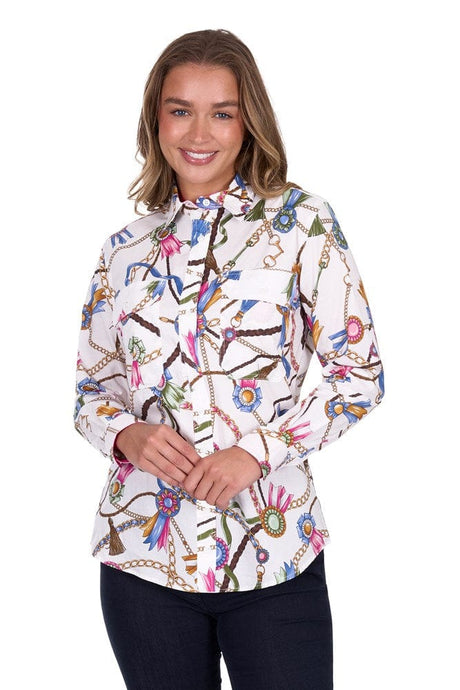 Hard Slog Womens Jolie Full Placket Long Sleeve Shirt - White
