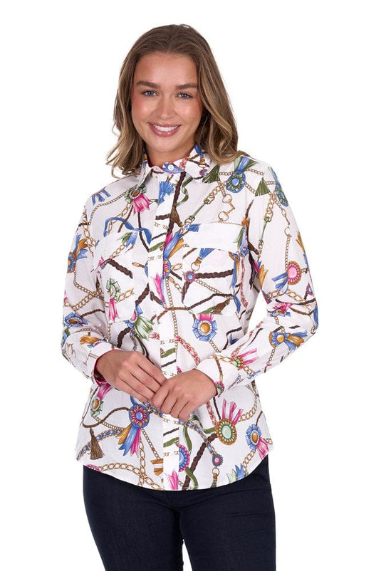 Hard Slog Womens Jolie Full Placket Long Sleeve Shirt - White
