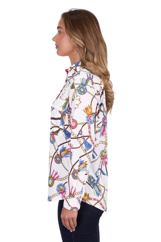 Hard Slog Womens Jolie Full Placket Long Sleeve Shirt - White