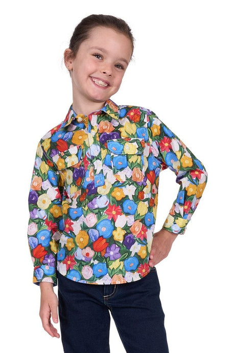Hard Slog Kids Delia 1/2 Placket Long Sleeve Shirt - Multi