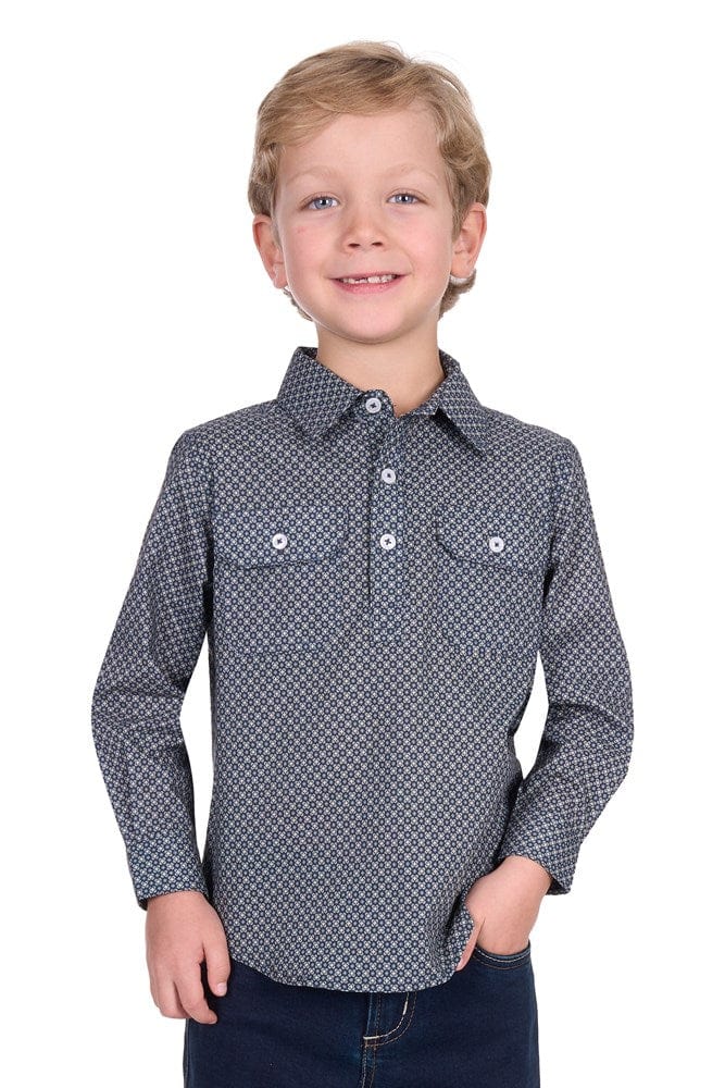 Load image into Gallery viewer, Hard Slog Kids Tomson 1/2 Placket Long Sleeve Shirt - Navy/Tan
