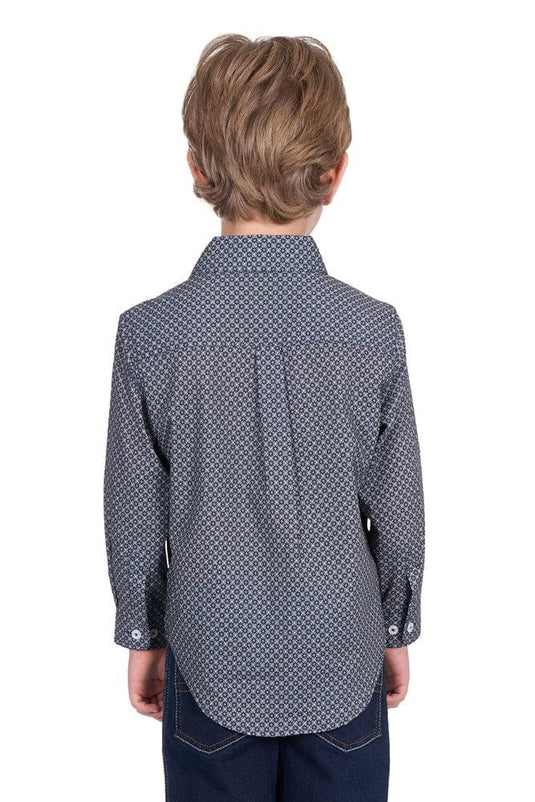 Hard Slog Kids Tomson 1/2 Placket Long Sleeve Shirt - Navy/Tan