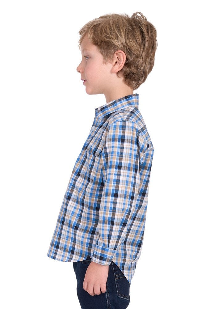 Load image into Gallery viewer, Hard Slog Kids Gibson 1/2 Placket Long Sleeve Shirt - Blue/Tan
