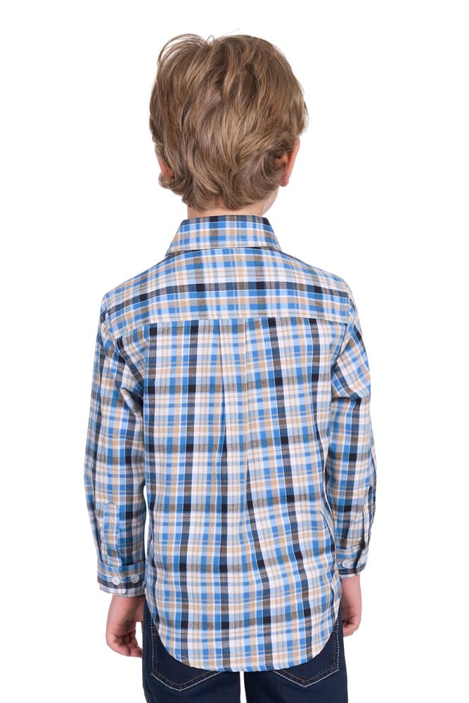 Load image into Gallery viewer, Hard Slog Kids Gibson 1/2 Placket Long Sleeve Shirt - Blue/Tan
