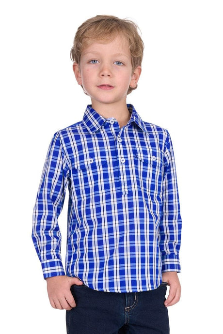 Hard Slog Kids Levers 1/2 Placket Long Sleeve Shirt - Royal/White