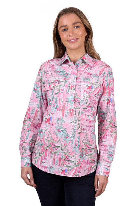 Hard Slog Womens Mill 1/2 Placket Long Sleeve Shirt