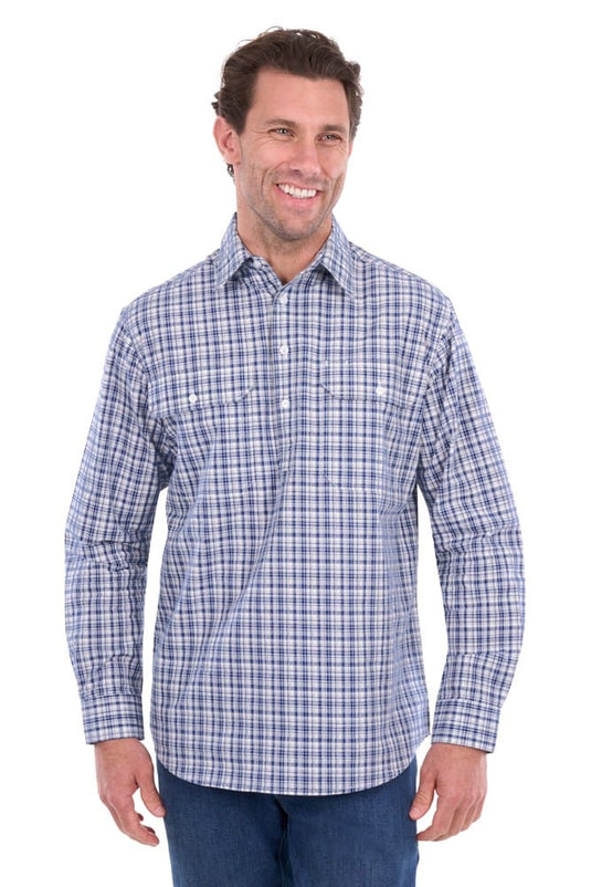 Hard Slog Mens Brooks Half Button Long Sleeve Shirt