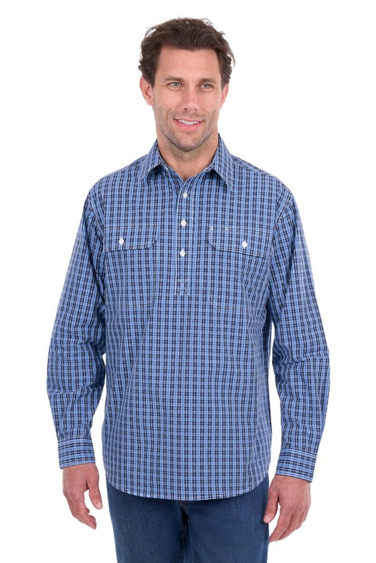 Hard Slog Mens Wyatt Half Button Long Sleeve Shirt