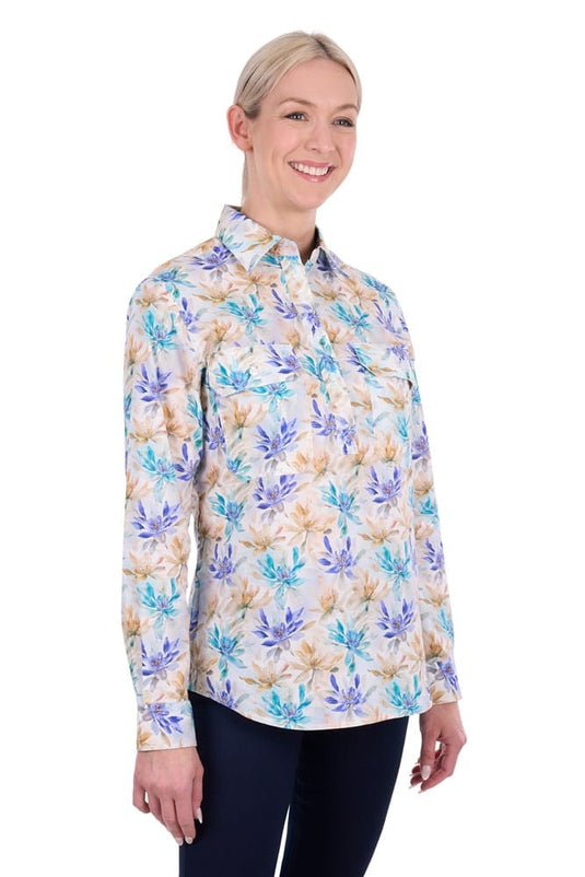Hard Slog Womens Meadow Half Button Long Sleeve Shirt