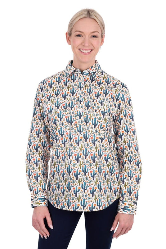 Hard Slog Womens Alba Half Button Long Sleeve Shirt