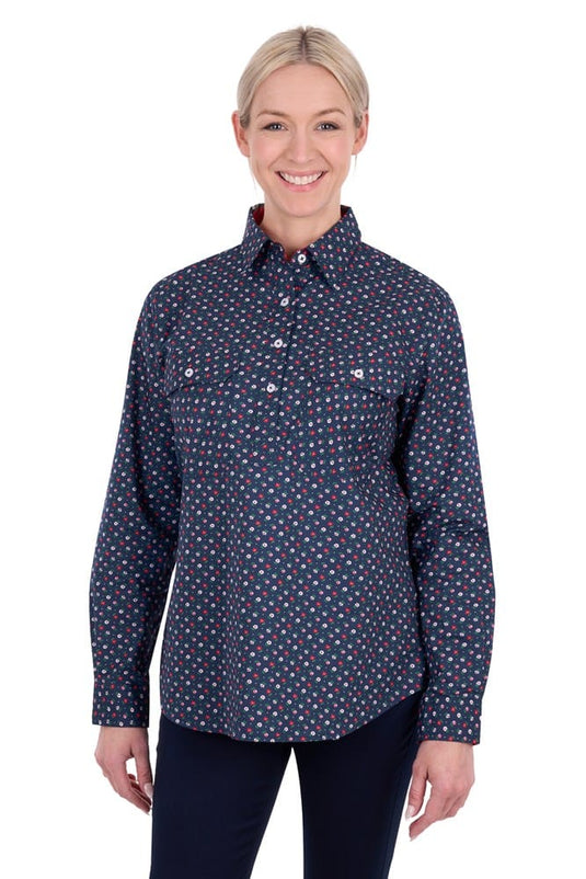 Hard Slog Womens Fiora Half Button Long Sleeve Shirt