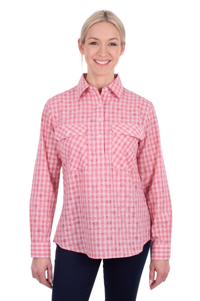 Load image into Gallery viewer, Hard Slog Womens Raquel Half Button Long Sleeve Shirt
