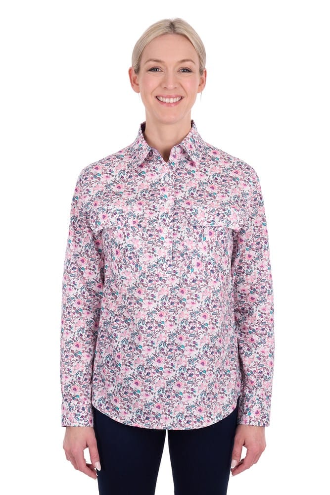 Load image into Gallery viewer, Hard Slog Womens Joyce Half Button Long Sleeve Shirt
